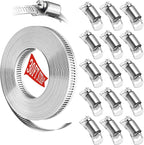 Hose Clamps 30FT Strap+15 Fasteners,DIY Cut-To-Fit 304 Stainless Steel Adjustable Large Worm Gear Band Clamp Assortment Kit,Metal Screw Fasteners and Strapping for Pipe,Duct,Pole,Tube