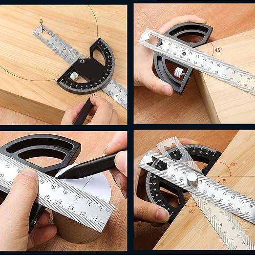 Protractor Angle Finder Carpenter Square Adjustable Aluminum Protractor Square and Angle Gauge for Carpenters & Woodworking Hobbyists with 0-180 Degrees Measuring Tool (8inch)