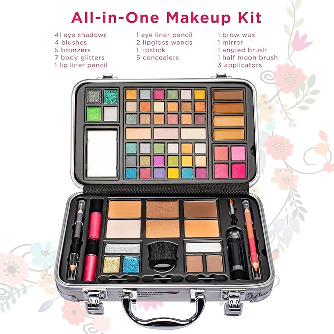 Makeup Kit Gift Set - 41 Eye Shadows, 7 Body Glitters, 1 Lip Liner Pencil, 1 Lipsticks, 4 Blushs, Eye liner pencil, 5 Concealers, 2 Lip Gloss, 5 Bronzers, Mirror-VeraVaultWomen