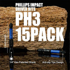 15 Pack Phillips Impact Driver Bits, #3 Phillips Head Magnetic Screwdriver Bits Set, 2 Inch S2 Alloy Steel Impact Bits, 1/4" Hex Shank Screwdriver Drill Bit, CNC Machined ph3 Impact Drill Bits