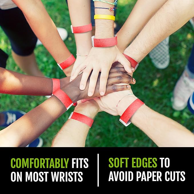 1,200 WristCo Neon Red Tyvek Wristbands for Events - Tamper-Proof Design & Fluorescent Color Prevent Reuse Premium-Grade Bracelets for Hospital & Medical ID, Party & VIP Identification