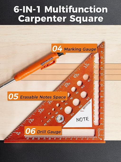 Mecurate Metric Aluminum Alloy Rafter Square (18cm) with 2-in-1 Carpentry Pencil - Durable Measuring and Marking Tool for Woodworking, Construction, and DIY Projects