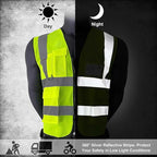 5 Pockets Class 2 High Visibility Safety Vest with Reflective Strips, Pockets Zipper Front Meets