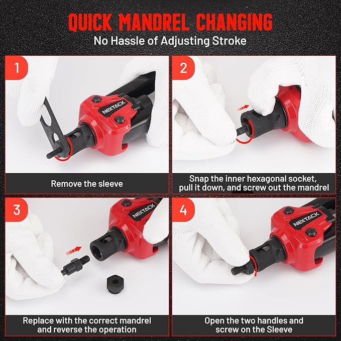 Rivet Nut Tool Kit with a Step Drill Bit, 120 Nutsert, Heavy Duty Rivnut Tool with 8 SAE & Metric Mandrels M5 M6 M8 M10 10-24 1/4-20 5/16-18 3/8-16 in Organized Carrying Case (NT700)