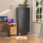 Aobabo Garage Metal Storage Cabinet with Wheels, Lockable Steel Storage Cabinet with 2 Large Drawer and 3 Adjustable Shelves, for Home, Office, Classroom, Black, Assembly Required