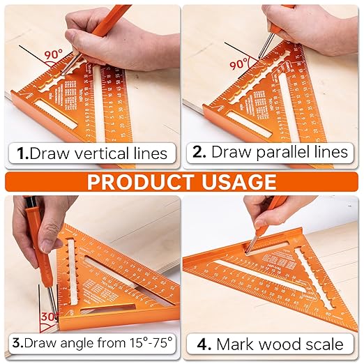 Carpenter Square 7 Inch, Rafter Square for Angle Drawing, Measuring Square Tool, Framing Square Layout Aluminum Tool for Woodworking and Carpentry