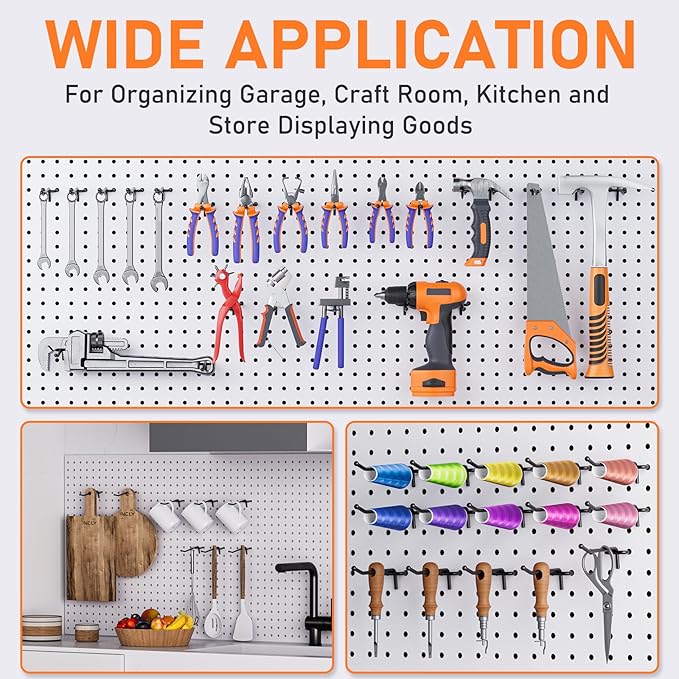 INCLY 36 Pack 4/6/8 Inch Black Pegboard Hooks, 1/4" Heavy Duty Peg Board Shelving Hooks Accessories, Peg Board Tool Hangers Fit 1/4" Pegboard for Organizing Garage, Craft Room, Kitchen, Store