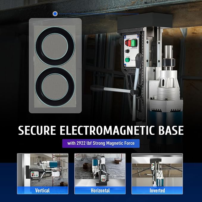 ZELCAN 1200W Mag Drill Press, Portable Magnetic Drill Press with 2" Boring Diameter, Heavy Duty Magnetic Drill with 6 Drill Bits, 2920 lbf 500 rpm Electric Drilling Machine with All-Copper Motor