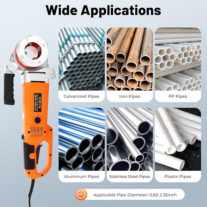 Electric Pipe Threader, 2300W Pipe Threading Machine with 6 Dies (1/2" - 2"), 110-120V Ratchet Pipe Threader Kit, Heavy-Duty Hand-Held Power Drive Kit