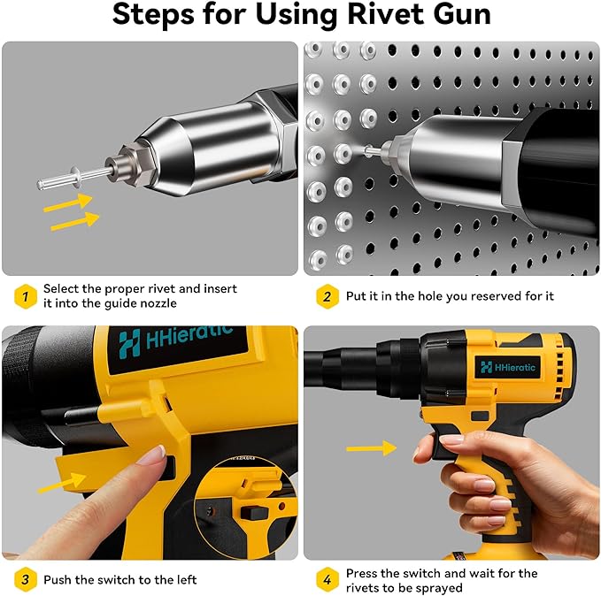 Cordless Rivet Nut Tool Kit Compatible with Dewalt 20V Battery(Tool Only),Brushless Cordless Rivet Gun with 3 Size (1/8",5/32",3/16") Rivets and Rivet Head,Pop Rivet Gun for Metal, Plastic and Leather