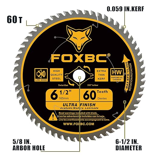 FOXBC 6-1/2 inch Circular Saw Blade 40T 60T Combo Pack, Ultra Fine Finish for Wood Cutting, Thin-Kerf with 5/8" Arbor