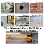 1.5" Dry Core Drill Bits for Cured Concrete with Rebar Brick Blonck Masonry etc 12.2in/310mm Drilling Depth，10mm Diamond Segment Height，2 Adapters
