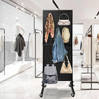 Royxen Metal Pegboard 2 x 5 Feet with 30 Hooks, Peg Board Display Stand, Standing Pegboard Display with Wheels, Black