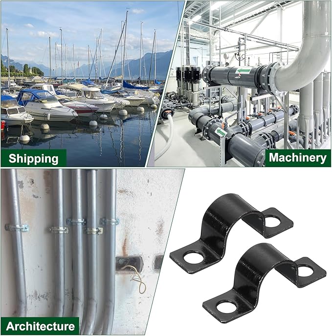 uxcell 100Pcs U-Shaped Pipe Clamp, 1/2 Inch(12mm) 2 Hole U-Tube Strap Clamp Heavy Duty Connector Bracket for Conduit Cables Wire Cord, Black