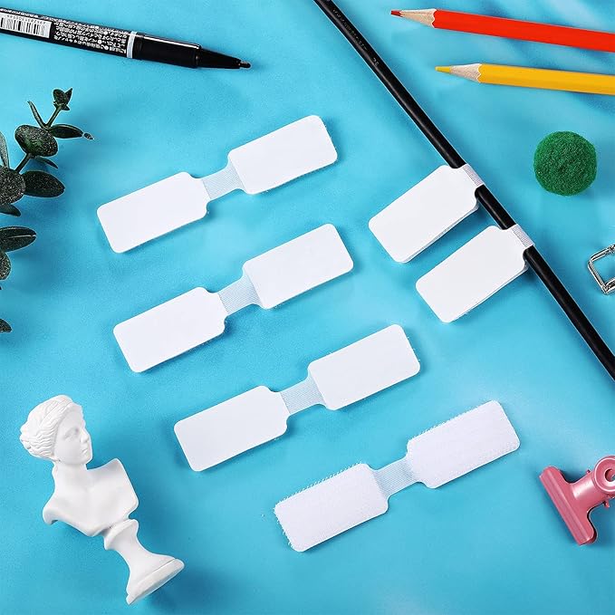 60 Pieces Self-Adhesive Cable Labels, Paste Wire Labels, Nylon Writable Cord Tags Waterproof White Wire Cable Tags for Electronics Office Computers Management and Identification