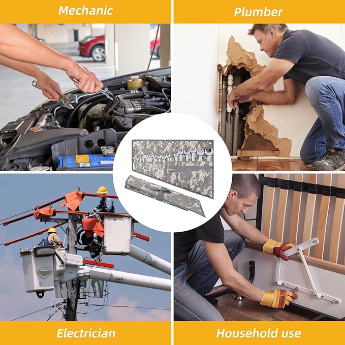 16 Pocket Wrench Roll Organizer, Rolled Tool Pouch Bag with Water Proof Oxford Cloth, Light Camouflage