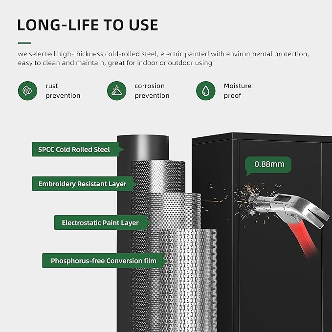 Greenvelly Metal Garage Storage Cabinet, 72” Locking Black Tool Steel Cabinet with Doors and 4 Shelves, Tall Metal Cabinets with Garage Storage Systems for Home Office, Kitchen/Pantry