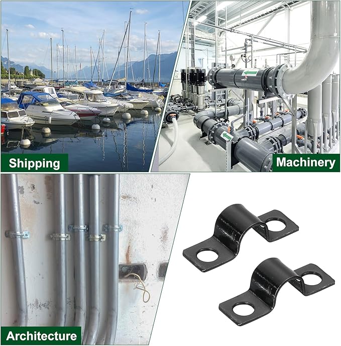 uxcell 100Pcs U-Shaped Pipe Clamp, 5/16 Inch(8mm) 2 Hole U-Tube Strap Clamp Heavy Duty Connector Bracket for Conduit Cables Wire Cord, Black