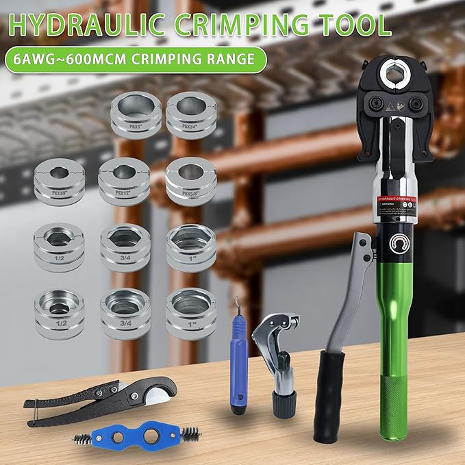 AMZCNC Pipe Press Tool with1/2,3/4,1" Dies for Copper Pipe and F877 Stainless PEX Press Sleeves,3/8",1/2",5/8",3/4",1" Dies for ASTM F1807 Pex Pipe Copper Ring Pipe Fittings Crimping Tool