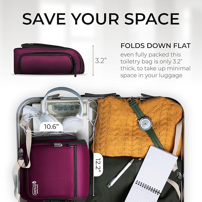 Large Hanging Toiletry Organizer - Travel Toiletry Bag for Men and Women - Waterproof Hygiene Bag with Metal XXL Swivel Hook, Sturdy Zippers and 19 Compartments for Toiletries, Makeup (Purple)