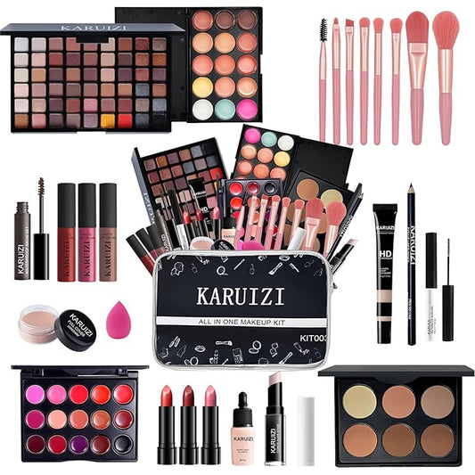 Makeup Kit All-in-one Makeup Gift Set for Women Full Kit, Eyeshadow Palette, Lip Gloss Set, Lipstick, Blush, Foundation, Concealer, Mascara, Eyebrow Pencil,Include Brush Set(KIT019)-VeraVaultWomen