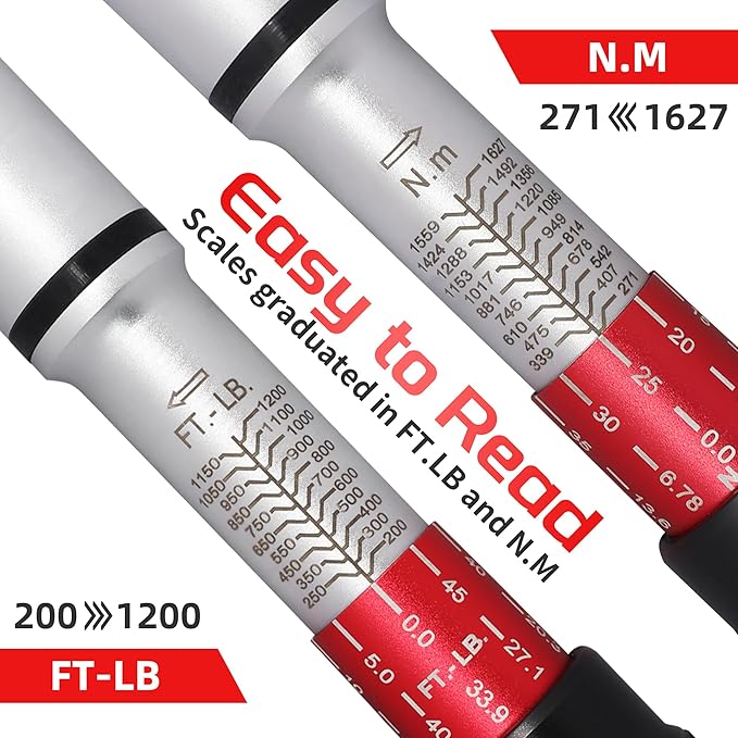 1 Inch Torque Wrench, 24 Tooth Torque Wrench 1'' Drive 200-1000FT.LB/271-1356.7N.M with a Solid Storage Case