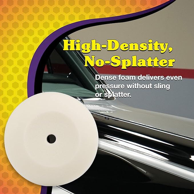 Wizards Foam Polish Buffing Pad - Velcro Backed, Medium Cutting Foam Pad for Car Detailing - ‎No Splatter High Density Foam for Auto Detailing Supplies - 8½" x 1¼"