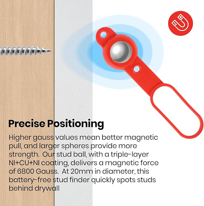 (2-Pack) Calvana Magnetic Stud Finder - 27 lbs of Pull Power Stud Ball, Detects Nails, Screws, and Metal, Through 5/8" Drywall, Wood or 3/4" Plywood Paneling, No Batteries Required, 52300