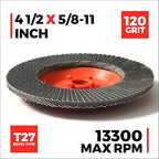 Jumbo Zirconia Flap Discs 4 1/2 for Angle Grinder, 120 Grit Type 27 High Density Trimmable 5/8"-11 inch Grinding Wheels for Grinding, Rust Removal, Sanding and Finishing - 10 Pack