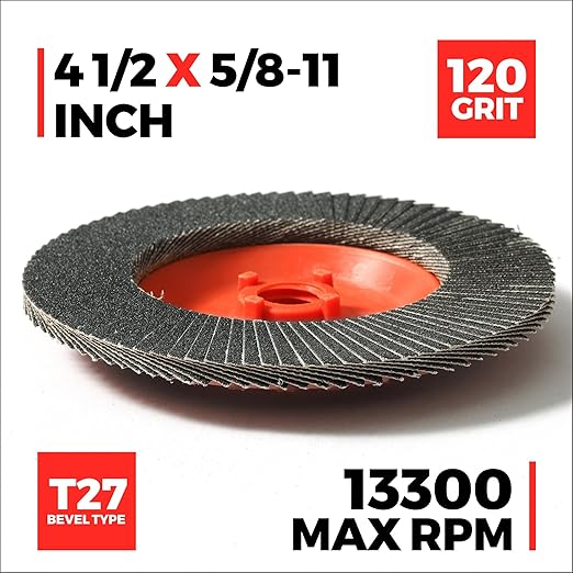 Jumbo Zirconia Flap Discs 4 1/2 for Angle Grinder, 120 Grit Type 27 High Density Trimmable 5/8"-11 inch Grinding Wheels for Grinding, Rust Removal, Sanding and Finishing - 10 Pack