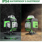 Laser Level, 4x360° Self Leveling Green Cross Line Laser for Construction and Picture Hanging with Rechargeable battery, Remote Controller, Magnetic Rotating Stand