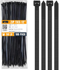 ALBO Black Zip Ties 12 Inch Long Zip Ties Plastic Cable Ties Thick 0.19 Inch 100 Pack Tie Wraps Heavy Duty 50lb UV Resistant Nylon Wire Ties for Indoor and Outdoor