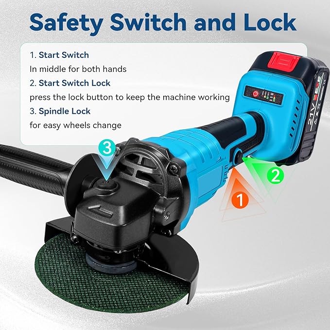 Housiwill Cordless Angle Grinder,Grinder Tool With 2-Position, 125MM M14 Professional Electric Power Grinder, 7500RPM Cordless Metal Angle Grinders For Cutting, Grinding