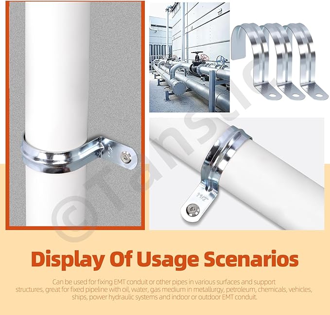 Tanstic 30Pcs 1/2 Inch EMT Pipe Strap Zinc Plated Steel One Hole Strap Conduit Clamp Rigid Pipe Strap for Pipe Fixing