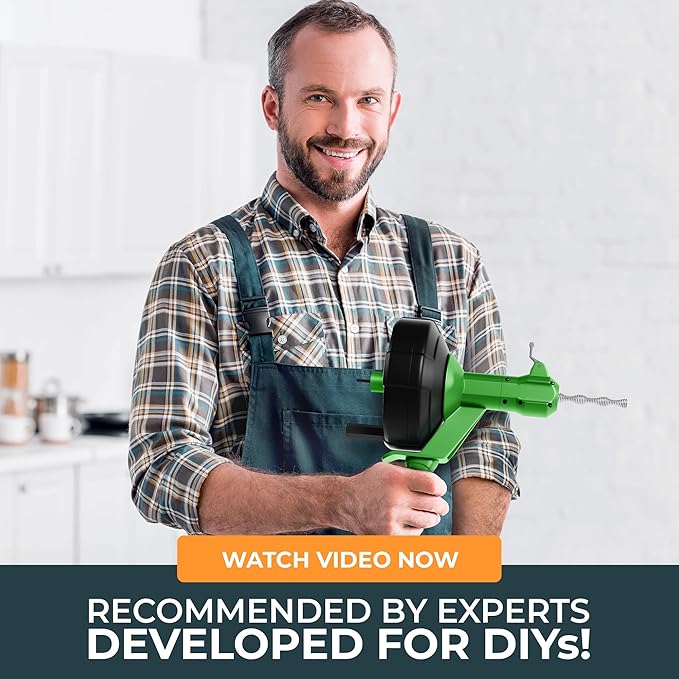 drain snake [25 FT] - Auto Feed - Ideal plumbing snake for sink and drain unblocking - Solid drain auger for real DYIs! (25 FT - 1/4 inch)