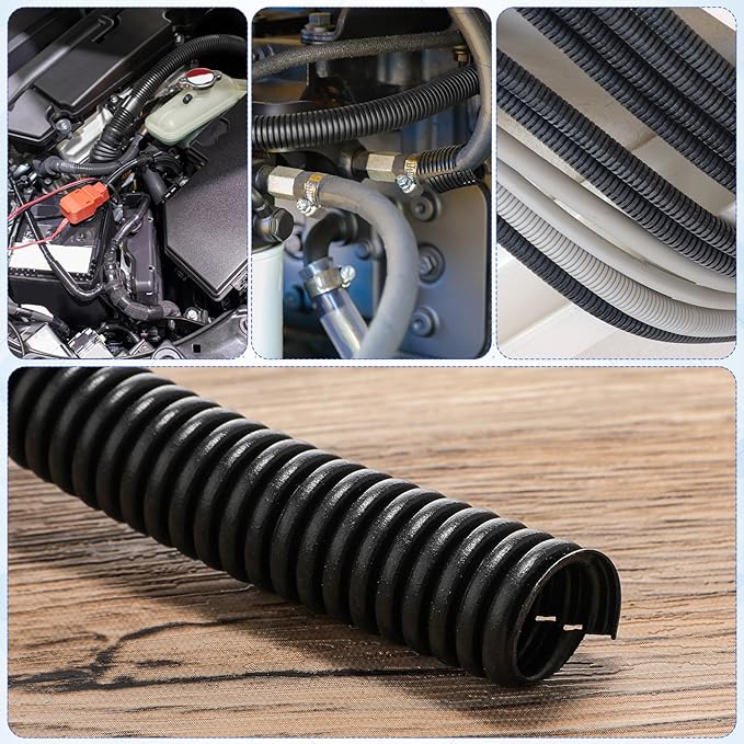 Sasylvia 1/4", 1/2", 3/8" X 10 ft Split Wire Loom Tubing Automotive Wire Loom Assortment Split Cable Sleeves Bulk Flexible Electrical Conduit Protective Kit