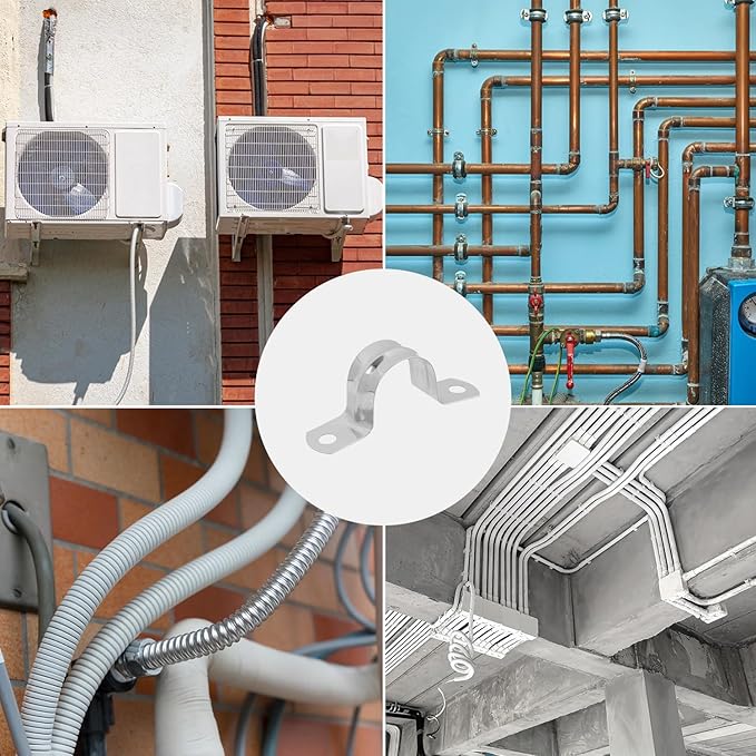 300 PCS 7/8 Inch Stainless Steel Rigid Pipe Strap, M22 Conduit Clamps, U Bracket Mounting Clamps with Two Hole, U Tube Pipe Clamp for Chemical Industry, Commercial