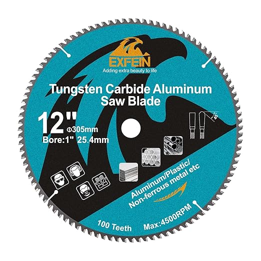 12 Inch 100 Teeth Aluminum and Non-Ferrous Metal Cutting Circular Saw Blade with 1 Inch Arbor, TCG Saw Blade for Thin Aluminum and Plastic