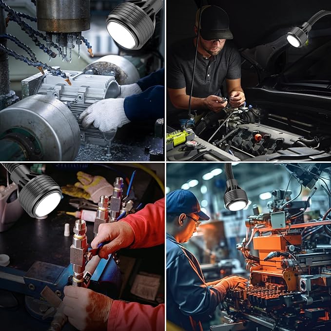 Magnetic Work Light,Three-ColorTemperature,1320 Lumen 120v FlexibleGooseneck Work Light with AdjustableFocusand Magnetic Base for Lathe CNC MillingDrill Press SewingMachine Industrial Light