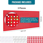 Pegboard Rack Garage Storage Steel Horizontal PegBoard Pack,Steel Pegboard Heavy Duty- 3 Pack 16-Inch X 36-Inch Metal Peg Board Tool Organization Panels (Red)