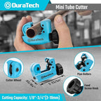 DURATECH 3-Piece Pipe Cutter Set, Tubing Cutter with Derubbing Tool, Mini Tube Cutter and Tube Reamer, Cutting Capacity 1/8" to 1-1/8", Perfect for Copper, Aluminum, Brass, and PVC Tube
