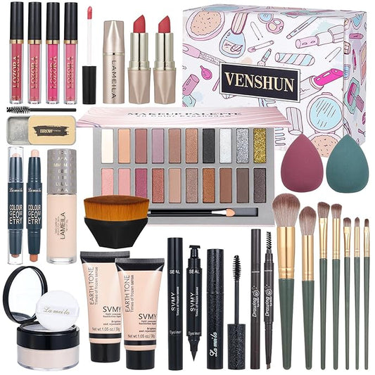 Makeup Kit Full Kit for Women Makeup Kit Full Kit for Teenagers Eyeshadow Palette Lip Gloss Foundation Mascara Eyeliner Cosmetic Brushes Cosmetic Bag etc. (20Middle)-VeraVaultWomen