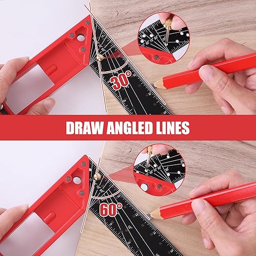 12 Inch Framing Square Carpenter Square, Tri Square Tool, Try Square for Woodworking, T Square Ruler, L Square Ruler, Right Angle Ruler，Framing Tools, Anodized Ruler Body, Red & Black