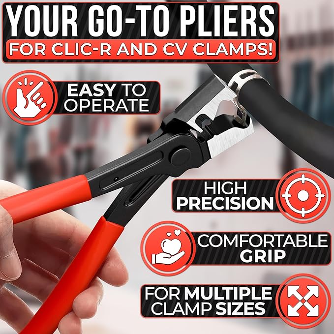 CV Boot Clamp Pliers – Car Hose Clamp Pliers Automotive – 6.97" Forged Steel Tool with Non-Slip Grip and Spring Gate Design for Clic R, Fuel Line, EVAP & Coolant System Clamps, Heavy-Duty Build
