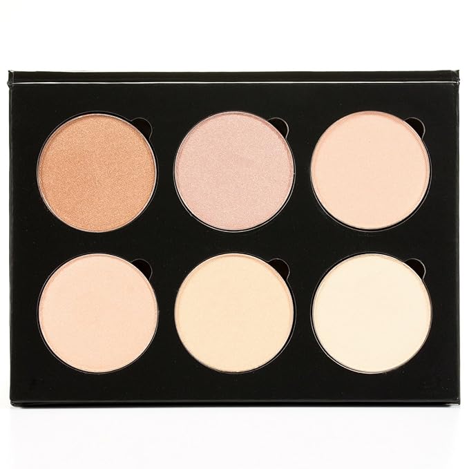 Makeup Highlighter Palette – Beauty Junkees Powder Highlighter Makeup Palette 6 Shades Glow Kit, Face Highlight Make Up Set for Beginners, Professional Quality, Paraben Gluten Cruelty Free Cosmetics-VeraVaultWomen