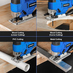 Jig Saw Compatible with Makita 20V MAX Battery, Brushless Motor, cordless jigsaw, 3200 SPM, 25mm stroke, 4-stage track, 45° left-right tilt, LED Light, Tool-free blade changes