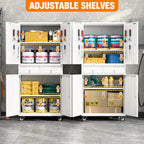 71" H Metal Garage Storage Cabinet with Wheels and Doors,Rolling Tool Cabinet with Pegboard and 2 Lockable Drawer for Garage Warehouse Home,Required Assembly,White