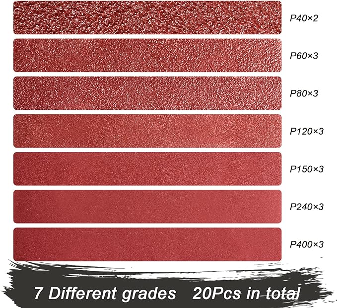 S SATC 3x18 Sanding Belts 20PCS Belt Sander Paper Aluminum Oxide (3 Each of 60/80/120/150/240/400 Grits & 2 of 40 Grits) Ideal for Wood Metal Paint Sanding