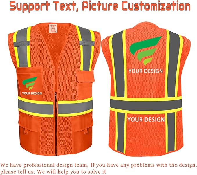 BeautyWill Custom Safety Vest Customized Logo Class 2 High Visibility Reflective Vest with Pockets Construction workwear