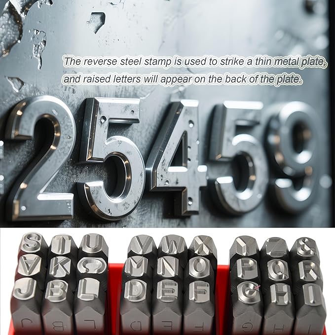 27pcs Heavy Duty Steel Stamp Uppercase Reverse Letters 1/16 1.5mm Hand Stamping Character Mark Code Alphabet Punch Kit for Bracelet Ring Jewelry Sheet Metal Plate Making Mold Die